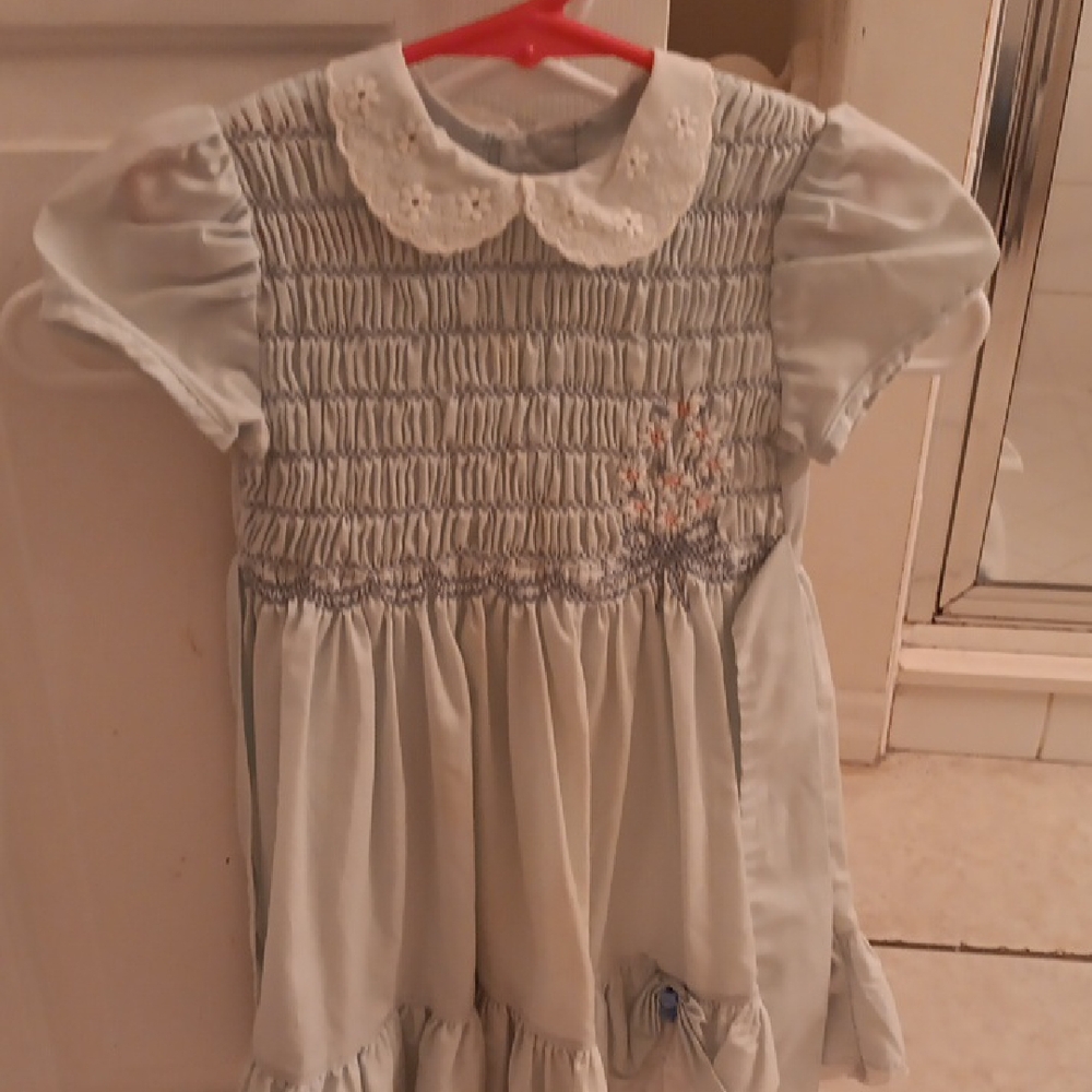 Girls Light Blue Smocked Dress with Peter Pan Collar